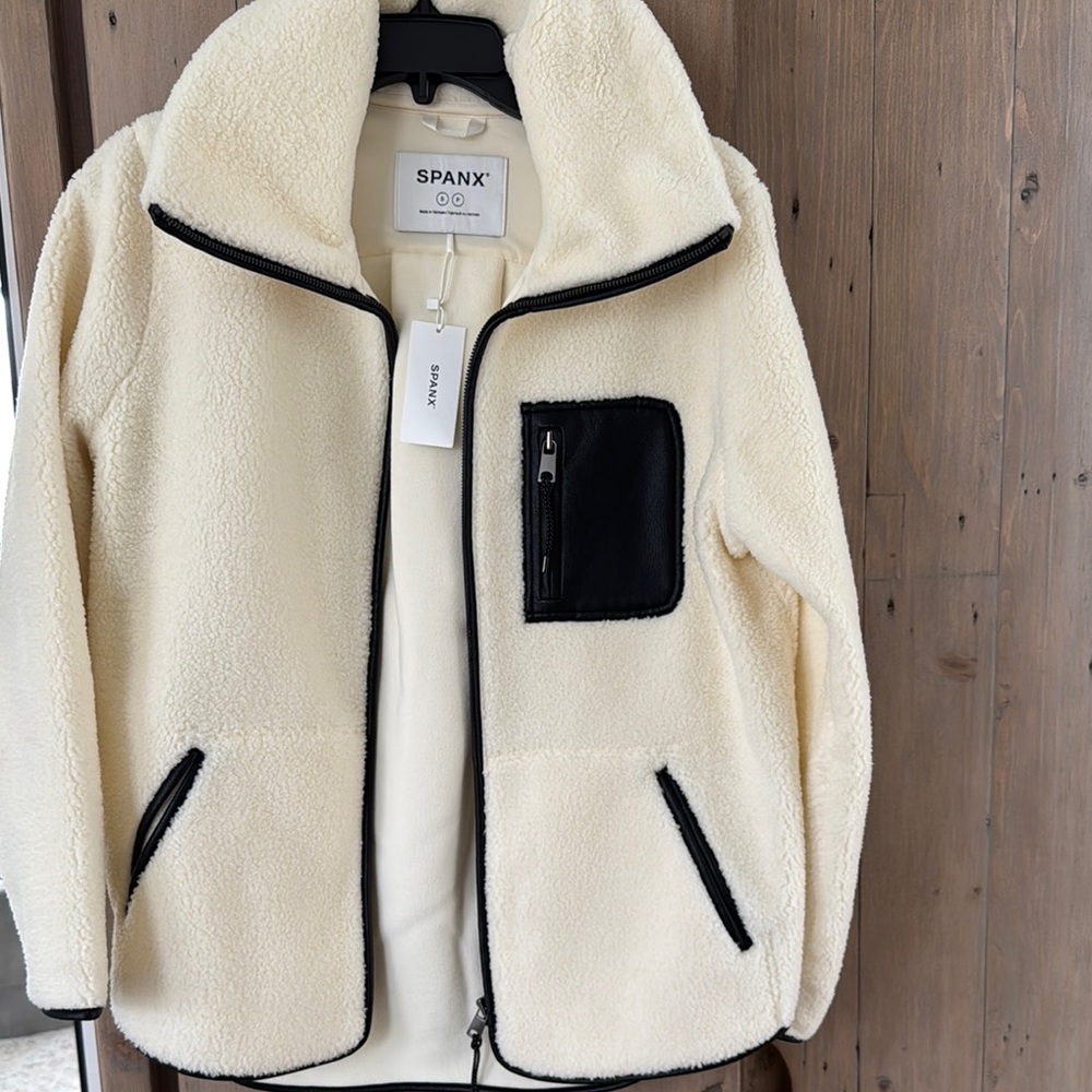 Spanx Cream Sherpa Jacket with Black Accents